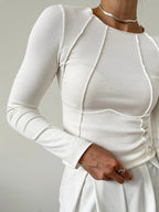 Basic Piping Long Sleeve Top for Women Casual Wear