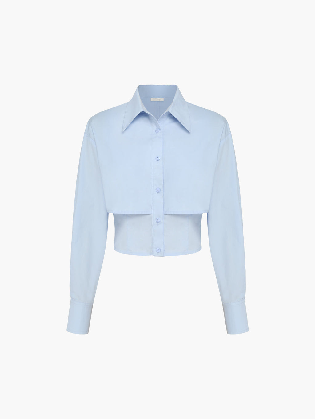 Baby Blue Open Collar Double Layer Crop Shirt for Women, Casual Summer Style