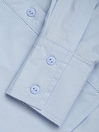 Baby Blue Open Collar Double Layer Crop Shirt for Women, Casual Summer Style