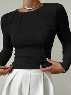 Basic Piping Long Sleeve Top Comfortable Casual Fit