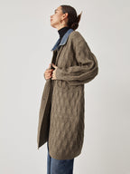 Diamond Stitch Knitting Longline Cardigan with Button Closure
