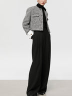 Tweed Boucle Crop Blazer for Women with Button Details
