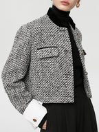 Tweed Boucle Crop Blazer for Women with Button Details