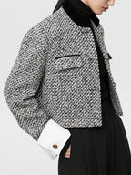 Tweed Boucle Crop Blazer for Women with Button Details