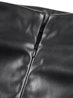 Faux Leather Ruched Slit Midi Skirt Women's Trendy Fashion