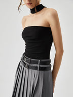 Slinky Solid Halter Top with Backless Design