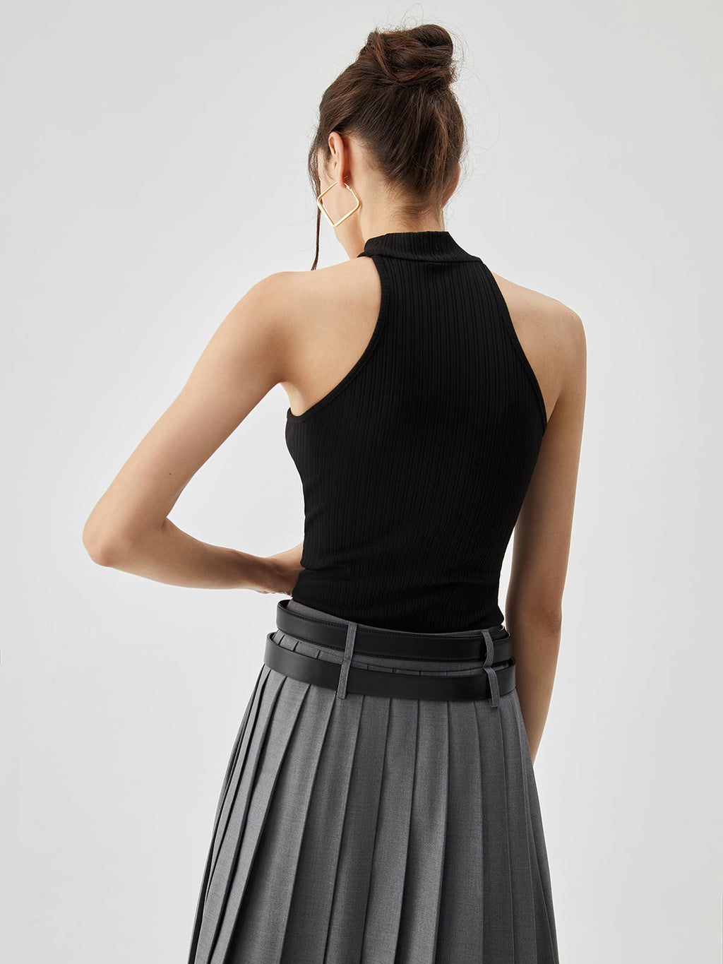 Slinky Solid Halter Top with Backless Design