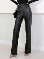 High Waist Faux Leather Pants with Elastic Waistband