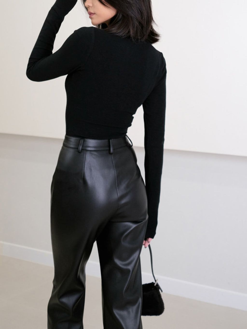 High Waist Faux Leather Pants with Elastic Waistband