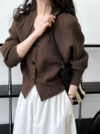 Patchwork V-neck Button Sweater Cozy Knit Winter Fashion