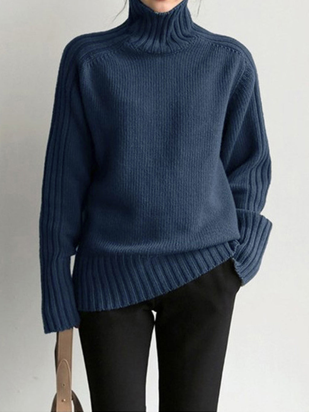 Solid High Neck Knit Sweater Comfortable Long Sleeve Winter Essential