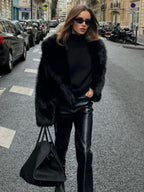 Solid Faux Fur Collar Jacket - Stylish Winter Outerwear for Women