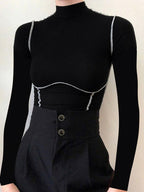 Contrast Trim Mock Neck Long Sleeve Top Women's Casual Fit