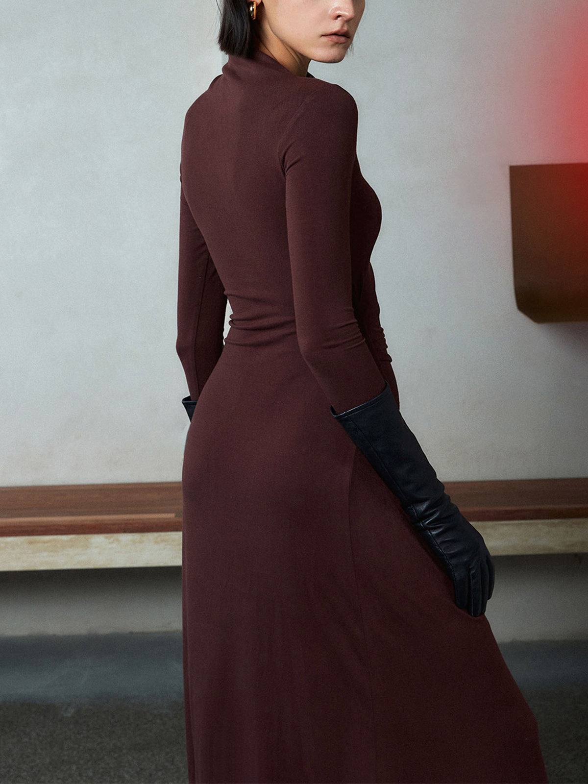 Bodycon Asymmetrical Neck Long Sleeve Ruched Maxi Dress for Evening Events