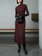 Bodycon Asymmetrical Neck Long Sleeve Ruched Maxi Dress for Evening Events