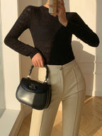 Floral Hollow Knit Crew Neck Long Sleeve Top Women's Casual Fashion