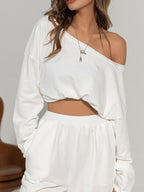Asymmetrical Off Shoulder Solid Sweatshirt for Women Fall Fashion