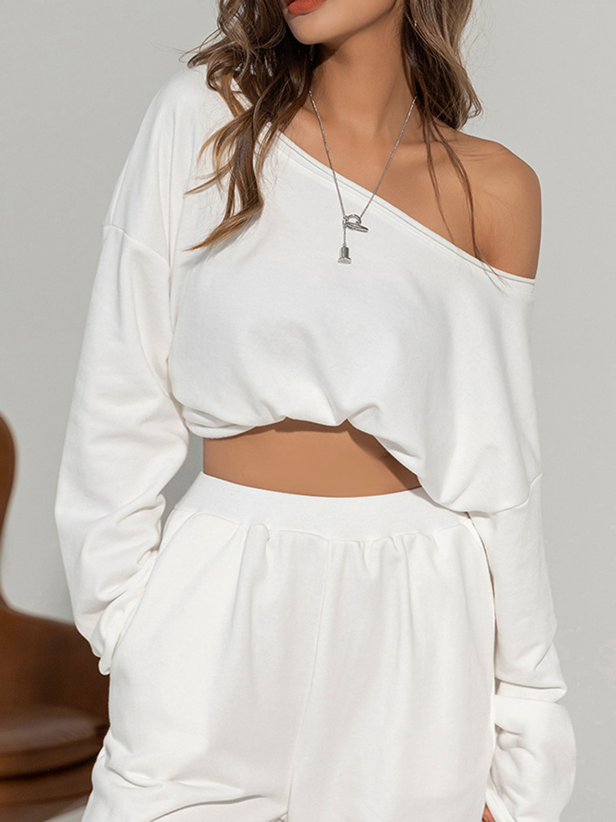 Asymmetrical Off Shoulder Solid Sweatshirt for Women Fall Fashion