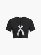 Rhinestone Bow Decorated Top Elegant Women's Casual Wear