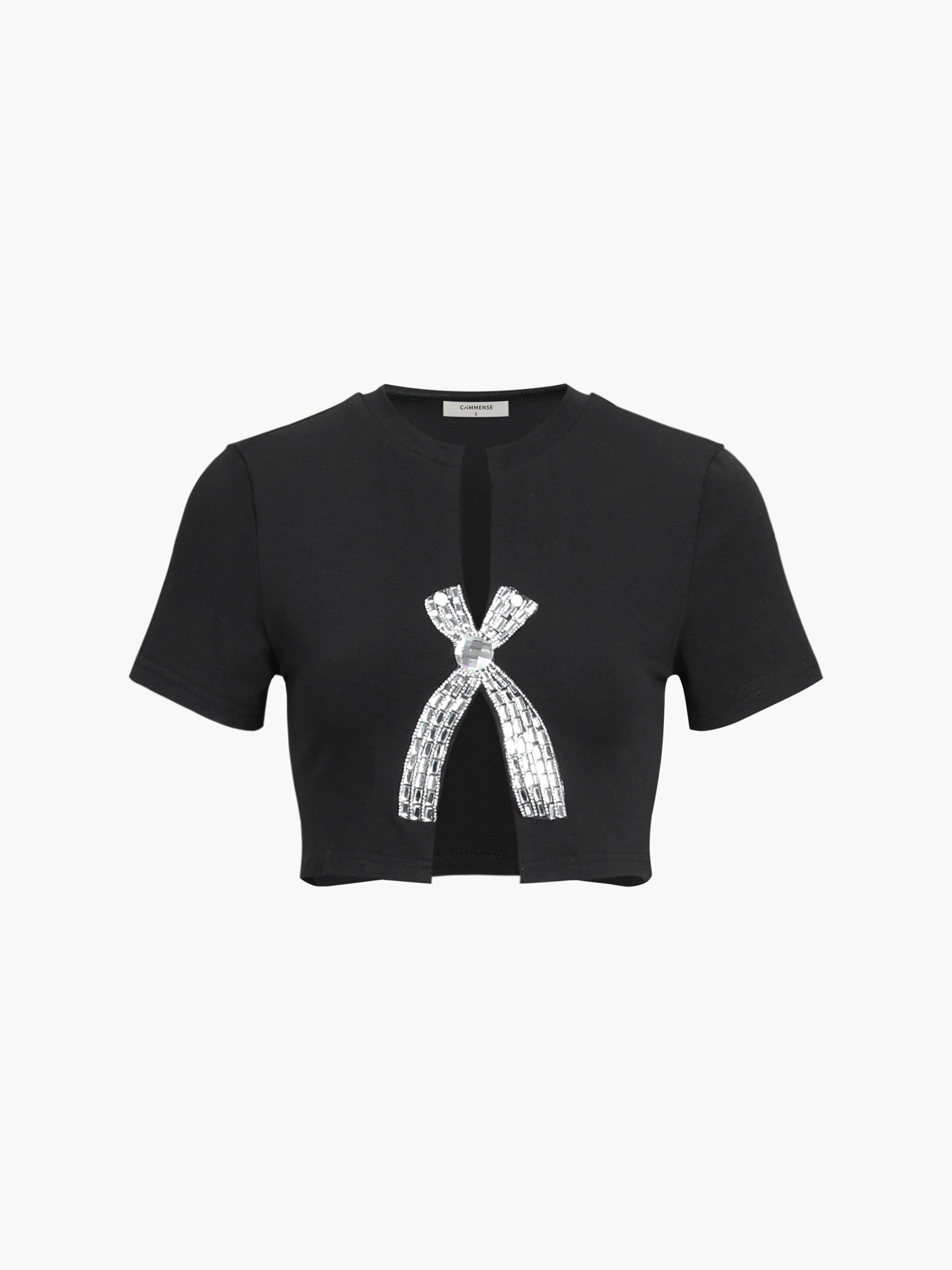 Rhinestone Bow Decorated Top Elegant Women's Casual Wear