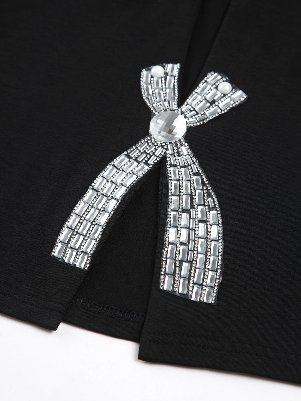 Rhinestone Bow Decorated Top Elegant Women's Casual Wear