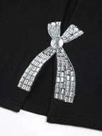 Rhinestone Bow Decorated Top Elegant Women's Casual Wear