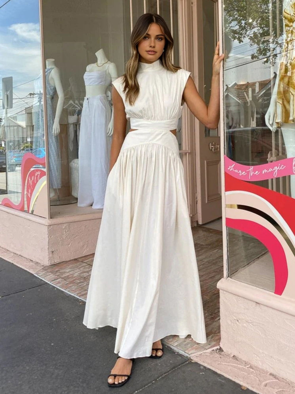 Mock Neck Cut Out Long Sleeve Maxi Dress for Women
