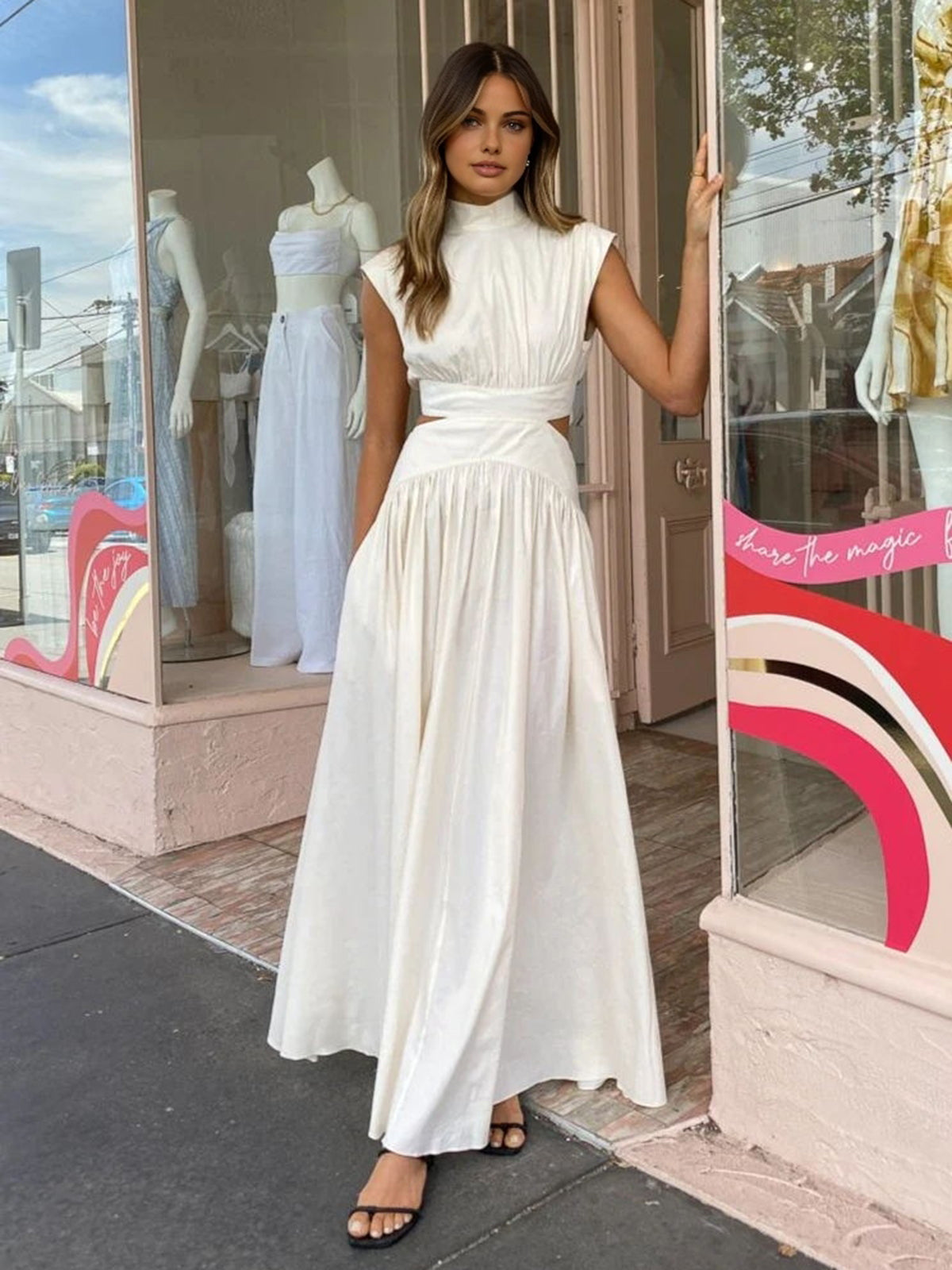 Mock Neck Cut Out Long Sleeve Maxi Dress for Women
