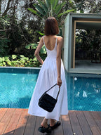 Patchwork Pockets Cotton Cami Midi Dress for Women Casual Summer