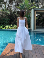 Patchwork Pockets Cotton Cami Midi Dress for Women Casual Summer