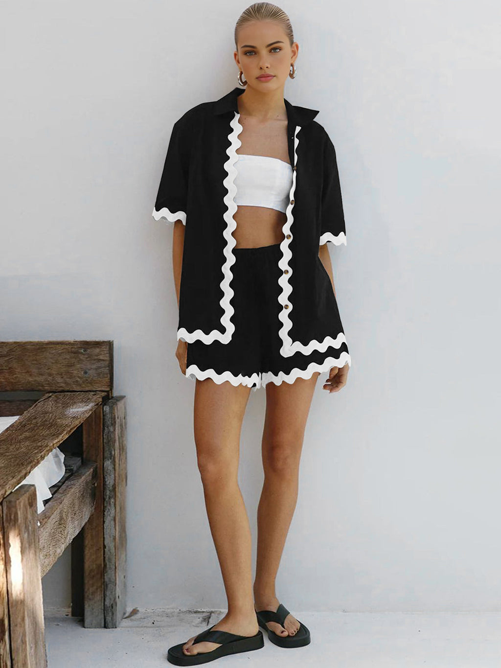 Contrast Trim Casual Two-Piece Shorts Set