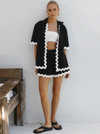 Contrast Trim Casual Two-Piece Shorts Set