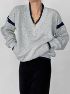 Contrast Trim Oversized Sweatshirt Cozy Casual Unisex Style