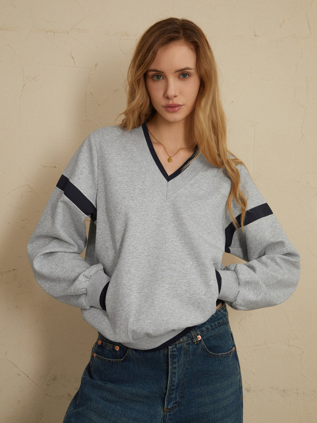 Contrast Trim Oversized Sweatshirt Cozy Casual Unisex Style