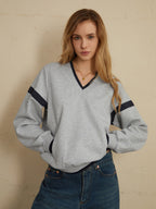 Contrast Trim Oversized Sweatshirt Cozy Casual Unisex Style