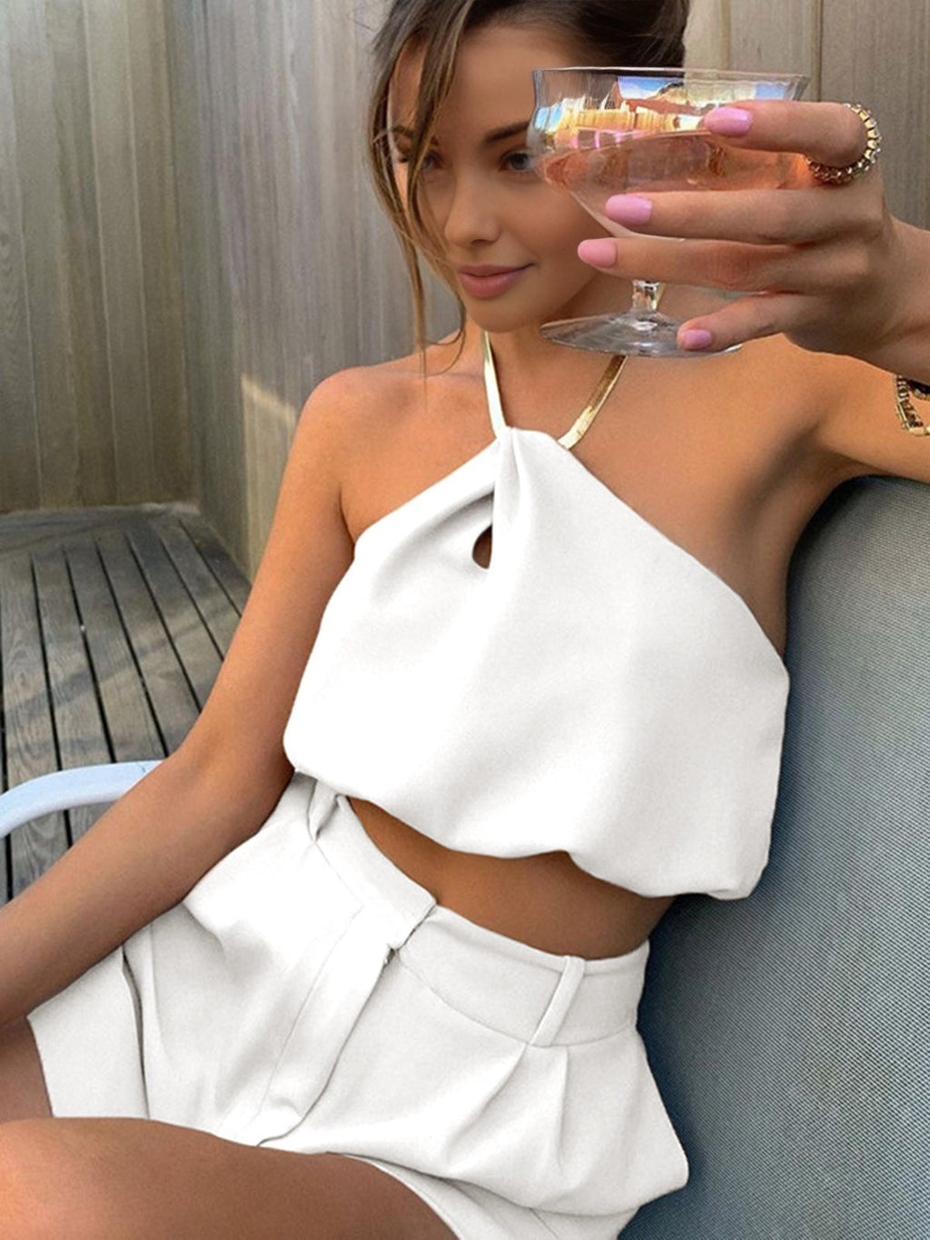 Semi-Sheer Halter Crop Sleeveless Top for Summer Casual Wear
