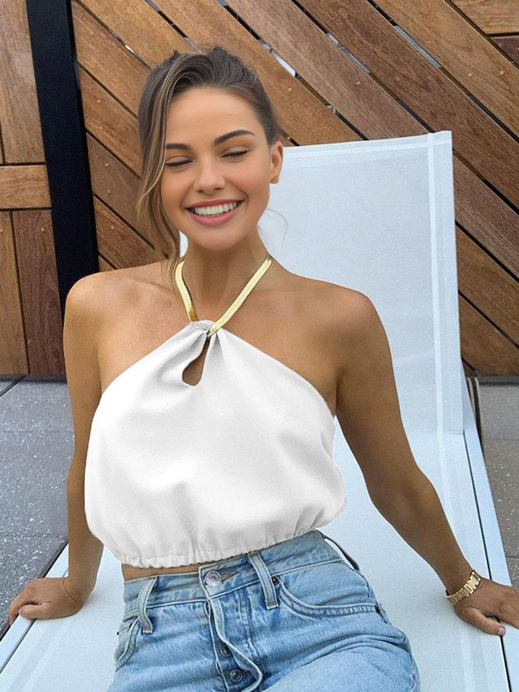 Semi-Sheer Halter Crop Sleeveless Top for Summer Casual Wear