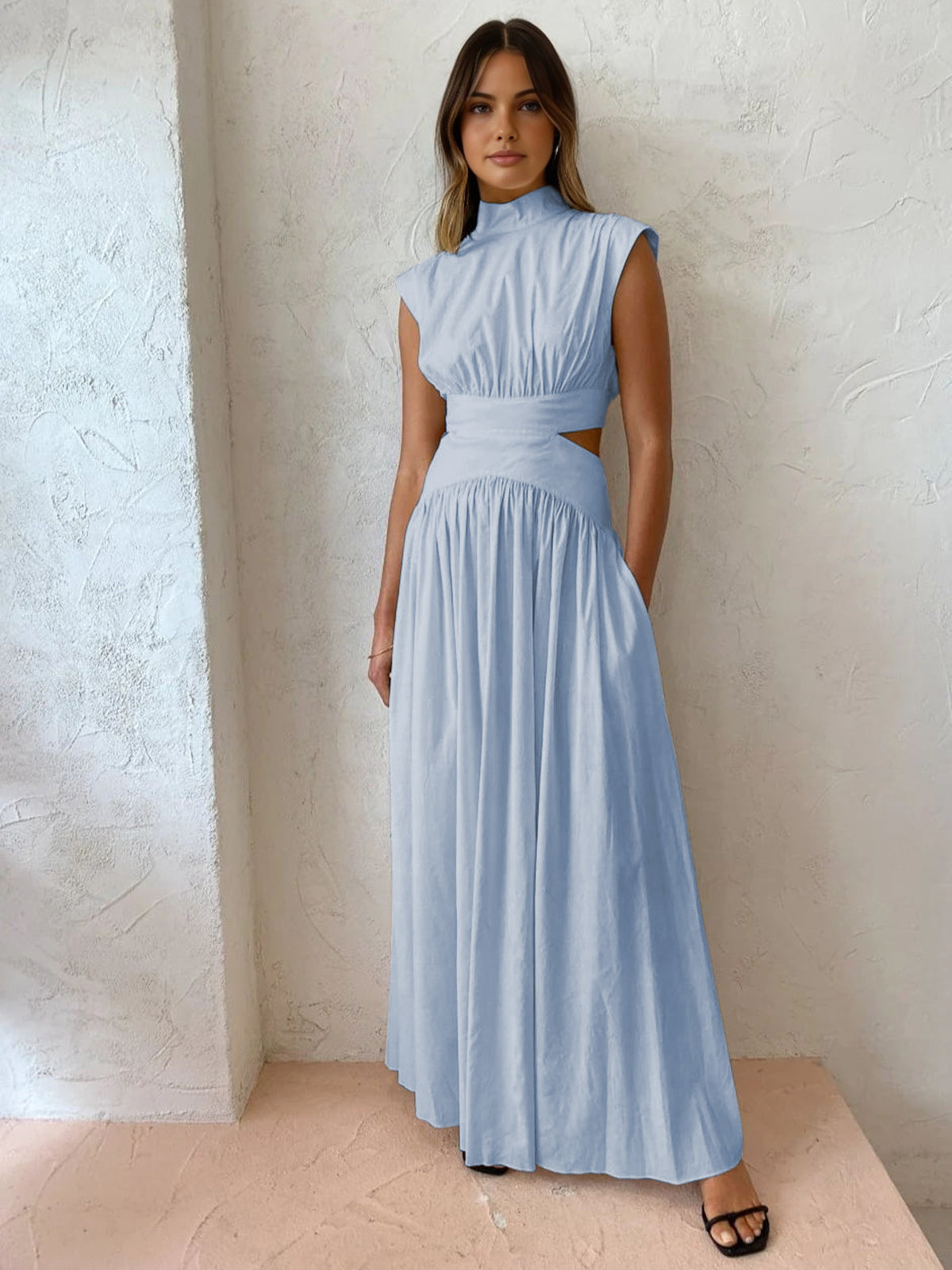 Mock Neck Cut Out Long Sleeve Maxi Dress for Women
