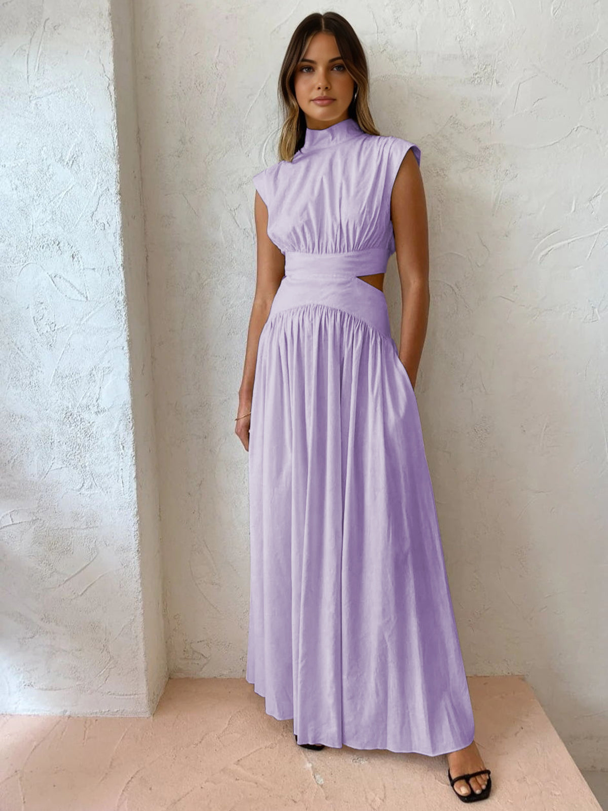 Mock Neck Cut Out Long Sleeve Maxi Dress for Women