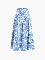 Seaside Joy Print Twist Detail High Waist Skirt Set Summer Beachwear