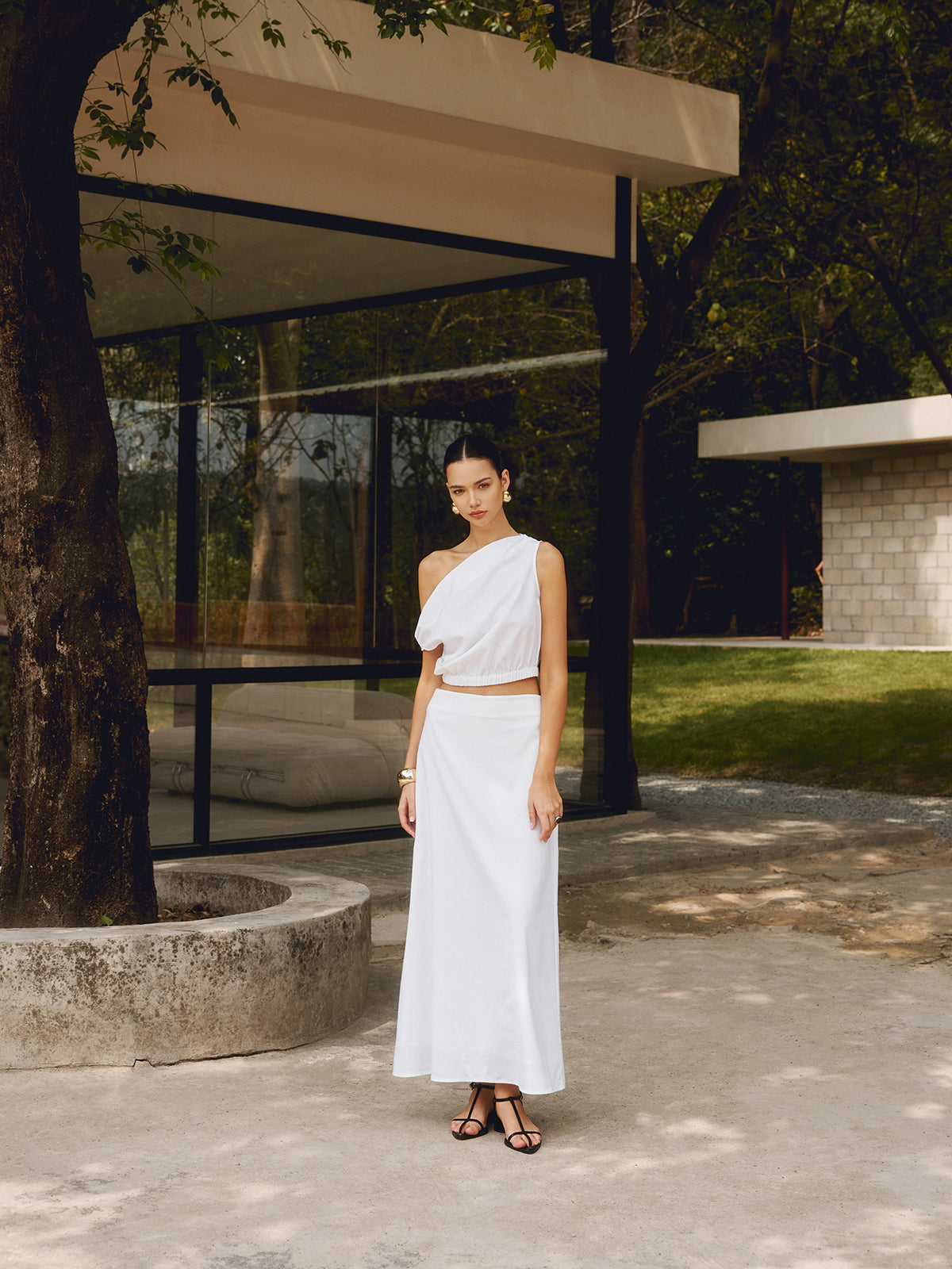 Cotton & Linen One Shoulder Off T-Shirt Casual Summer Style