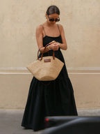 Solid Backless Long Dress with Elegant Flowing Skirt