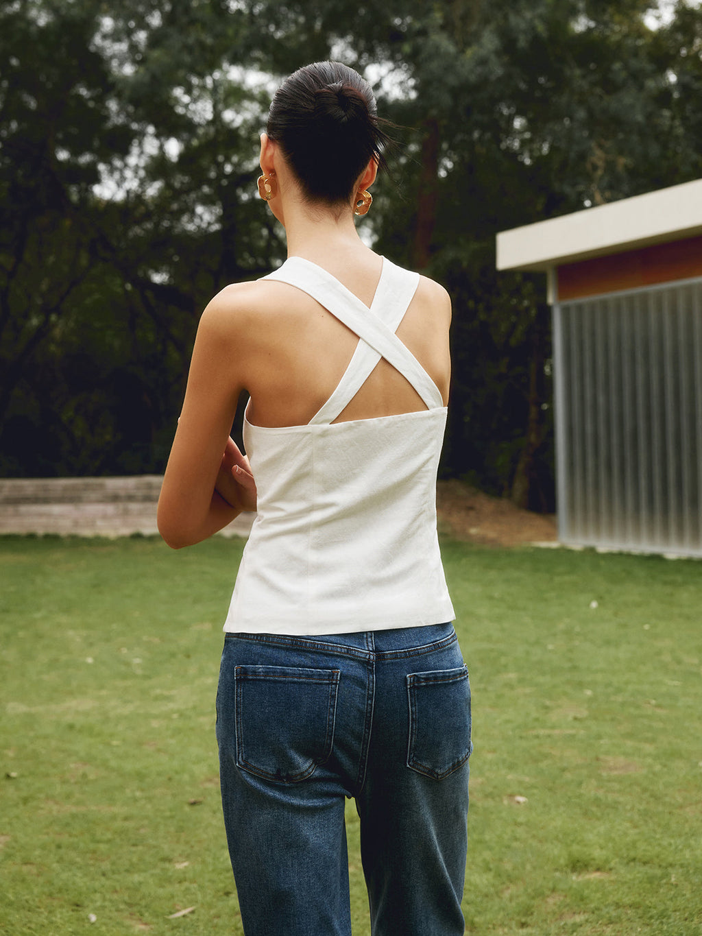 Cotton & Linen Knotted Bow Detail Strappy Top for Summer Casual Wear