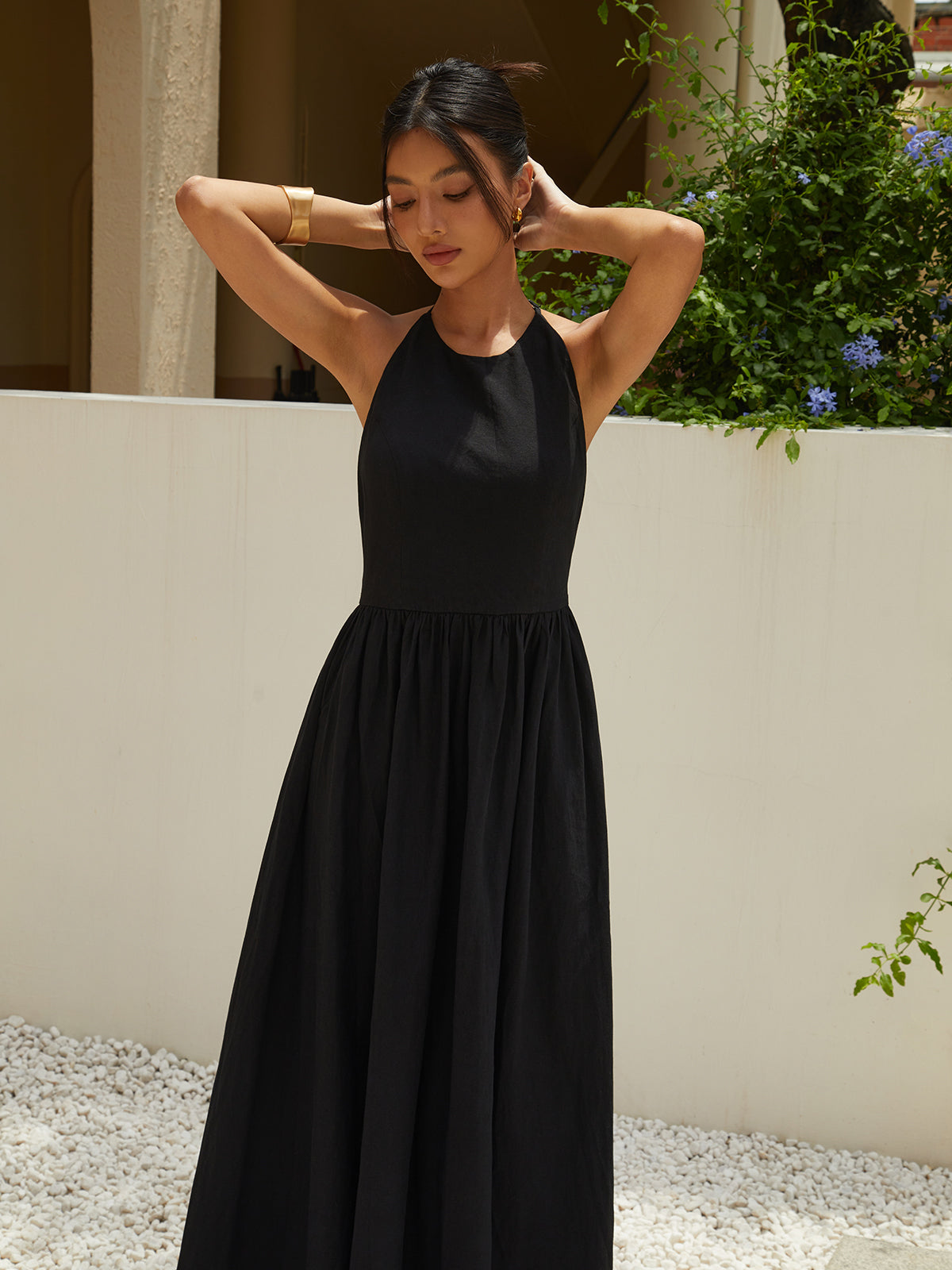 Solid Halter Long Dress for Evening Parties and Weddings