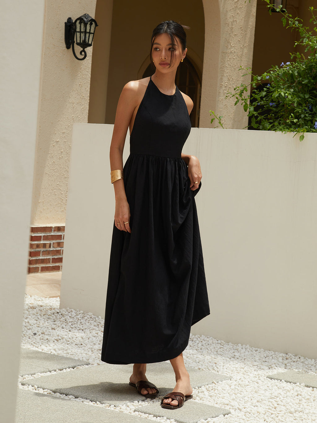 Solid Halter Long Dress for Evening Parties and Weddings