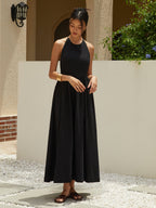 Solid Halter Long Dress for Evening Parties and Weddings