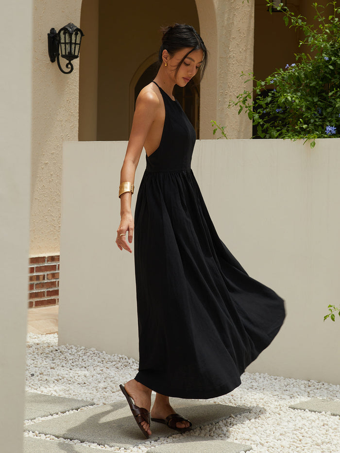 Solid Halter Long Dress for Evening Parties and Weddings