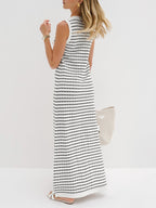 Striped Metal Button Long Sweater Dress Cozy Winter Fashion