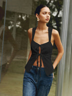 Cotton & Linen Knotted Bow Detail Strappy Top for Summer Casual Wear