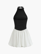 Two-Tone Halter Puff Short Dress for Cocktail Parties